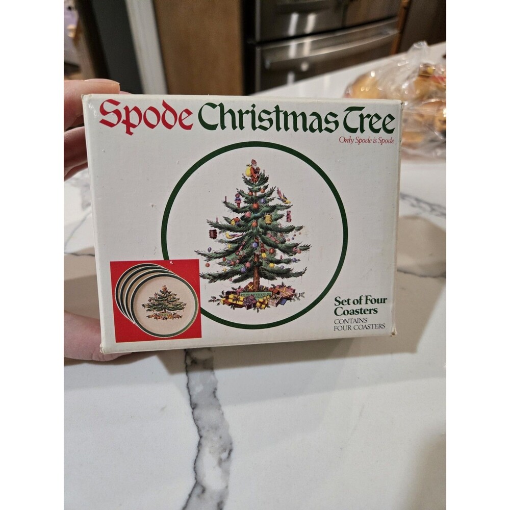 S/4 Vintage SPODE CHRISTMAS TREE Coaster Set